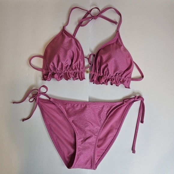 Women's No Boundaries Pink Ruffle Bikini Set L - Picture 1 of 9